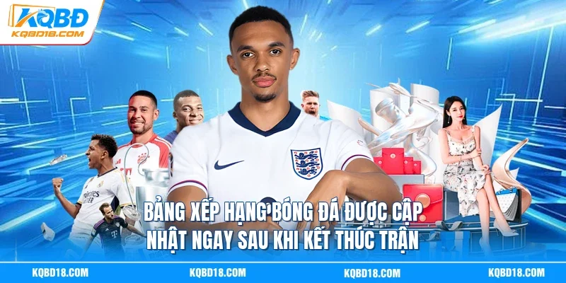 Bảng xếp hạng bóng đá được cập nhật ngay sau khi kết thúc trận