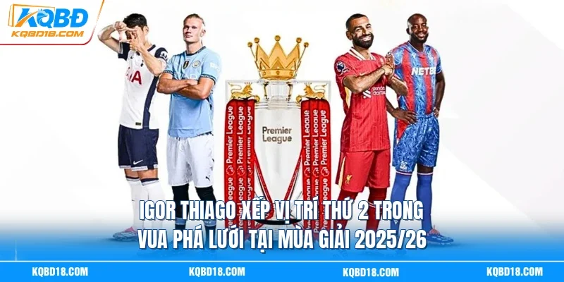 Igor Thiago xếp vị trí thứ 2 trong Vua phá lưới tại mùa giải 2025/26